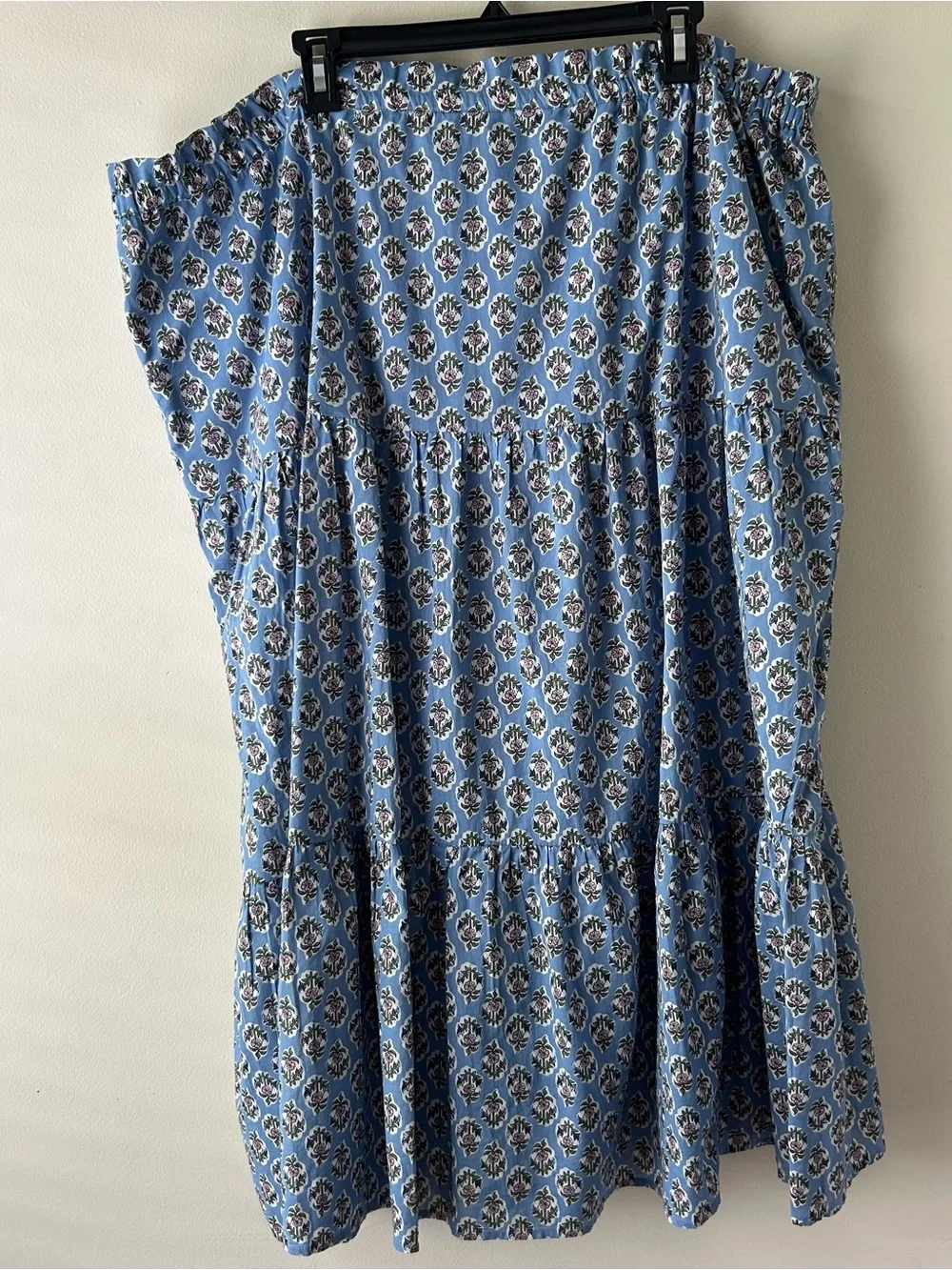 J. Crew Tiered Maxi Skirt Block Print Floral 100% Cotton Cottagecore Blue 3X - Picture 9 of 11